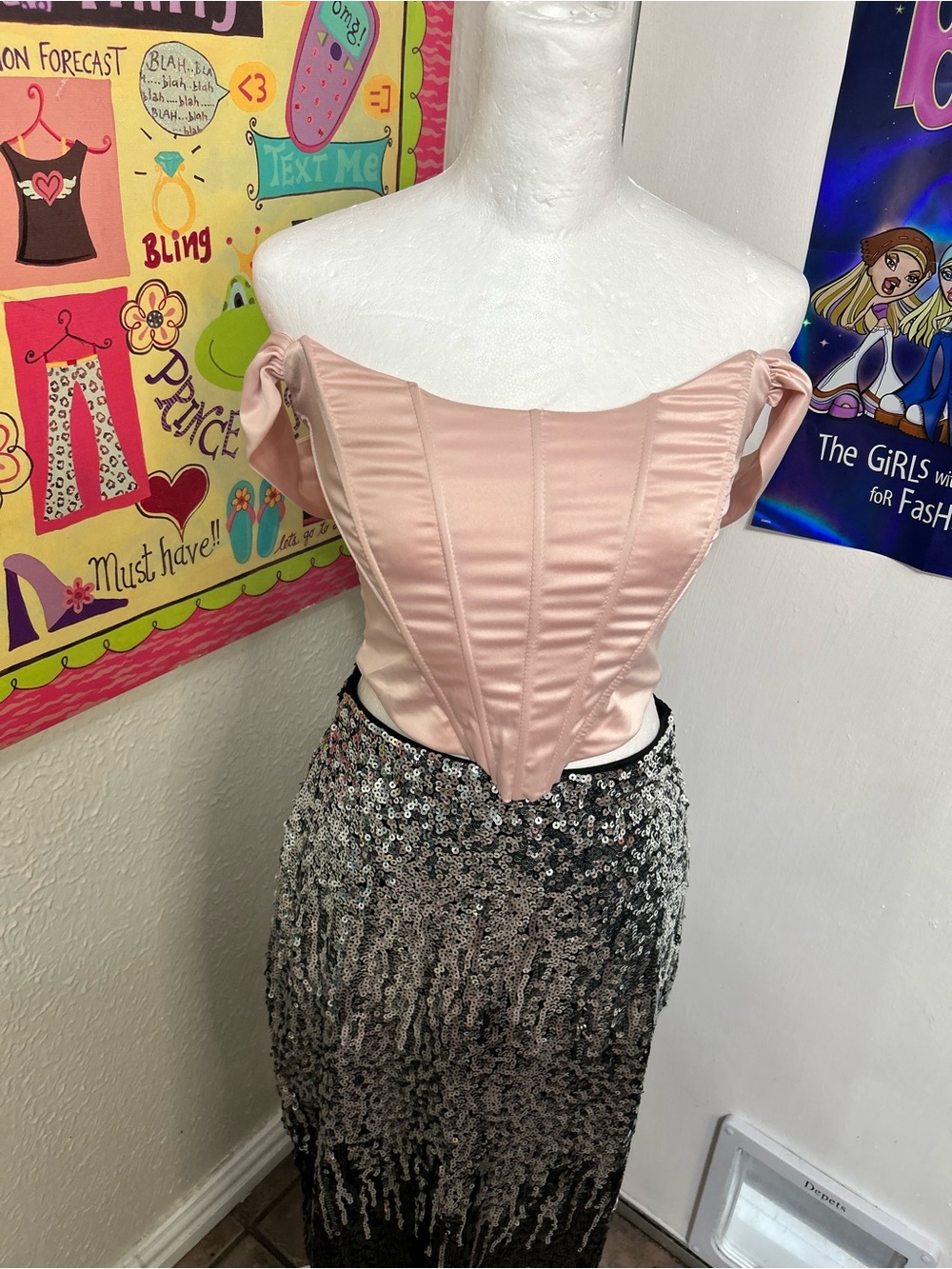 Windsor Pale Pink Satin Braided Strap Top with Bow Accent